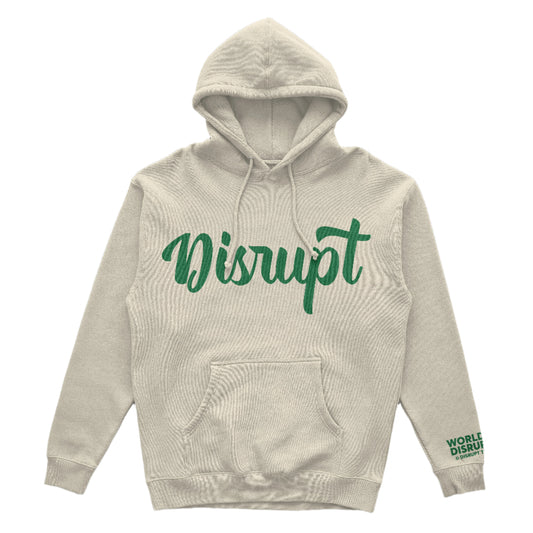 10oz Script Hoodie-Cream/Green